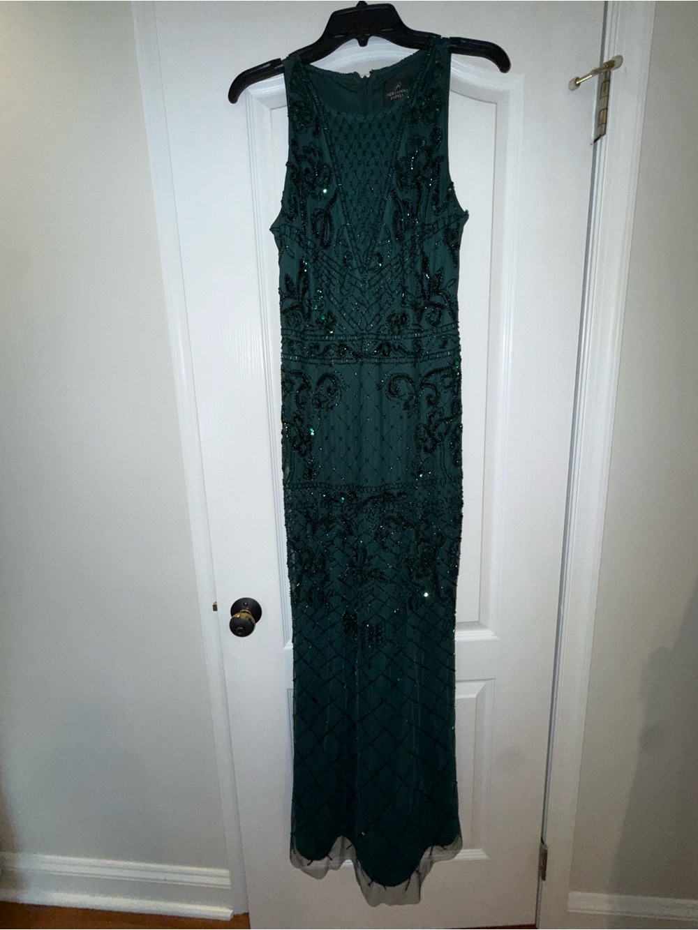 Adrianna Papell Emerald Green Beaded Maxi Dress